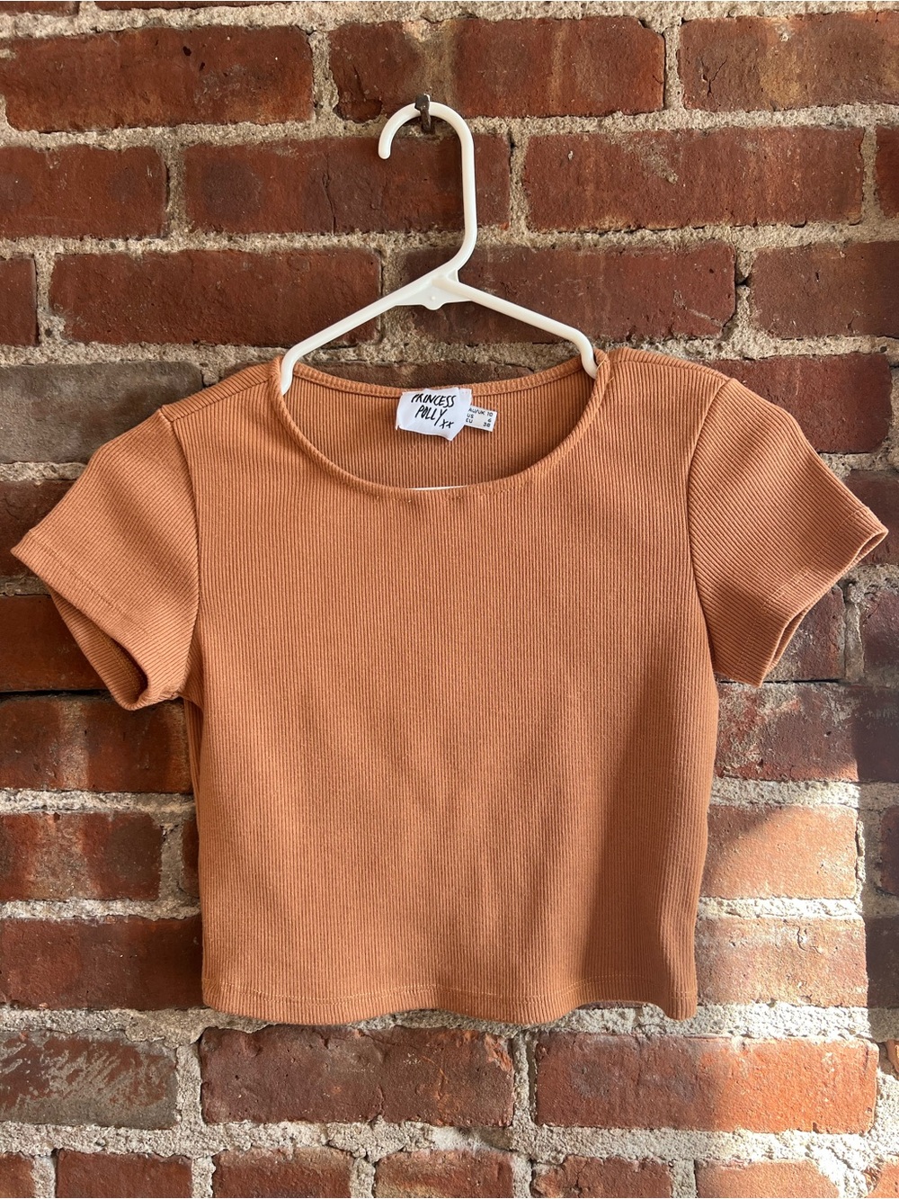 Princess Polly Terracotta Ribbed Crop Tee